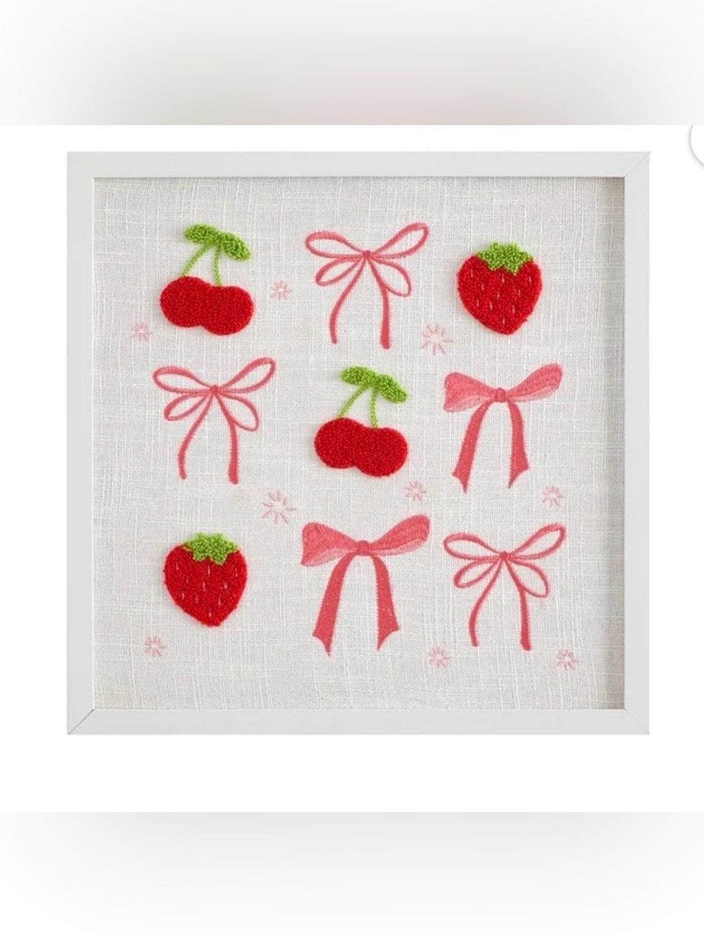 Mainstays Pink Coquette Embroidered Cherry Bow Plastic Framed Wall Art